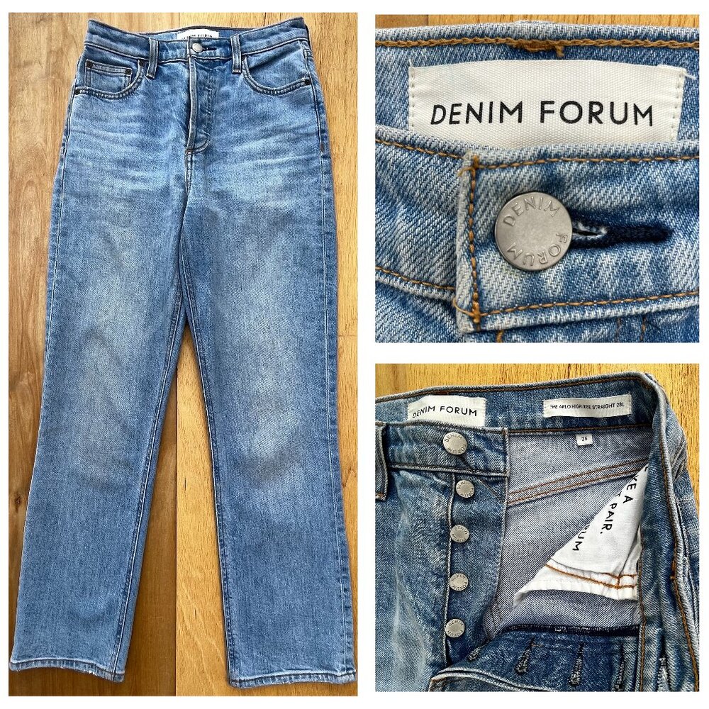 DENIM FORUM THE ARLO HIGH RISE STRAIGHT BUTTON FLY WOMEN’S JEANS sz 26 28L